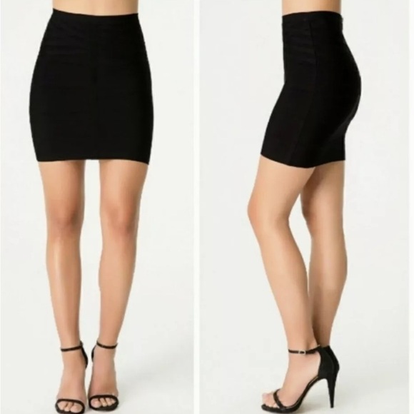 👗🖤 BEBE Black Bandage Bodycon Pencil Mini Skirt | XS‎ | Exposed Zipper - Picture 5 of 5
